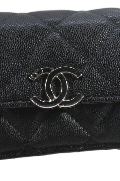 Chanel Womens CC Enamel Chain Strap Caviar Leather Mini Crossbody Handbag Black