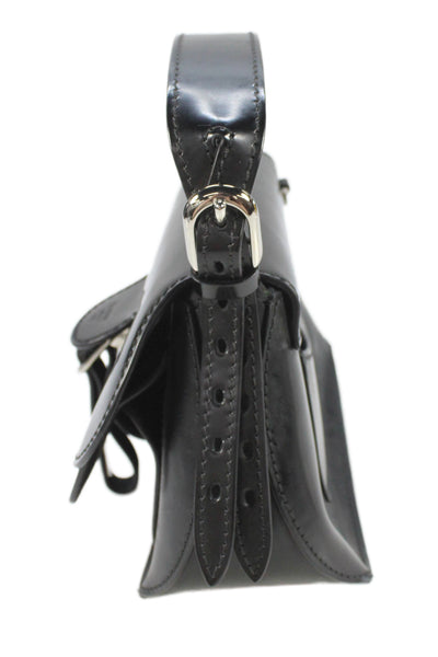 Fontana Womens Top Handle Mini Patent Leather Flap Shoulder Handbag Black