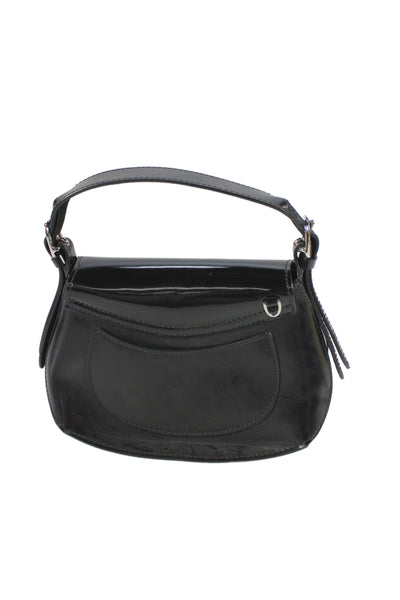 Fontana Womens Top Handle Mini Patent Leather Flap Shoulder Handbag Black