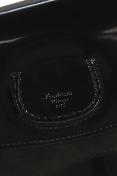 Fontana Womens Top Handle Mini Patent Leather Flap Shoulder Handbag Black