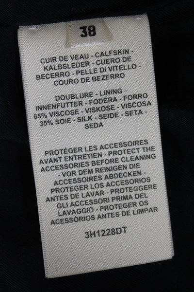 Hermes Womens Biker Plaid Calfskin Jacket Black Snap Closure Size 38