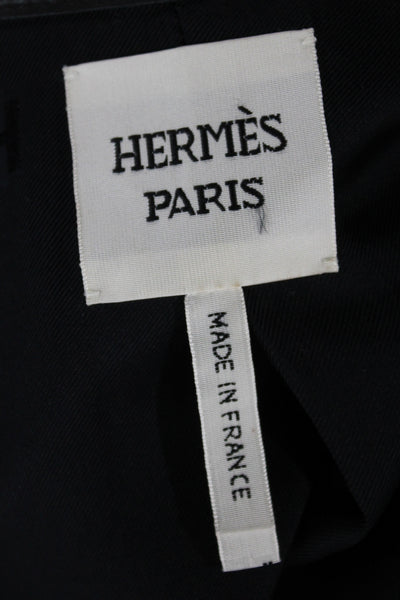 Hermes Womens Biker Plaid Calfskin Jacket Black Snap Closure Size 38