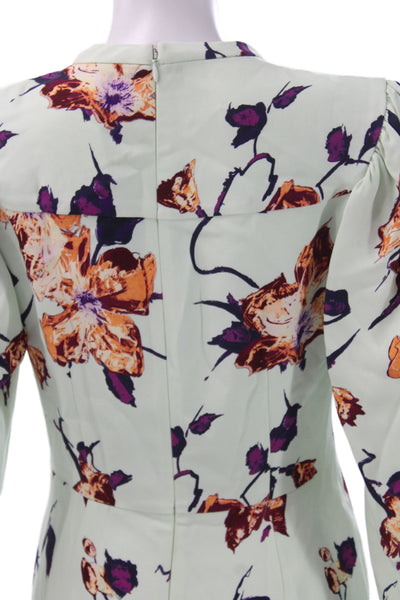 A.L.C. Womens Green Floral Mini Dress Long Sleeve Crew Neck Zip Size 6