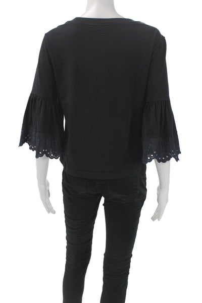 See by Chloe Womens Scoop Neck Cotton T-Shirt 3/4 Sleeve Black Size XS
