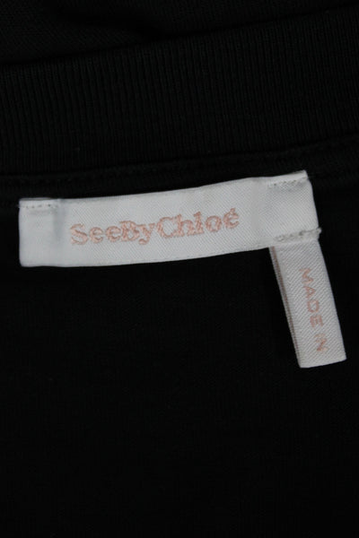See by Chloe Womens Scoop Neck Cotton T-Shirt 3/4 Sleeve Black Size XS