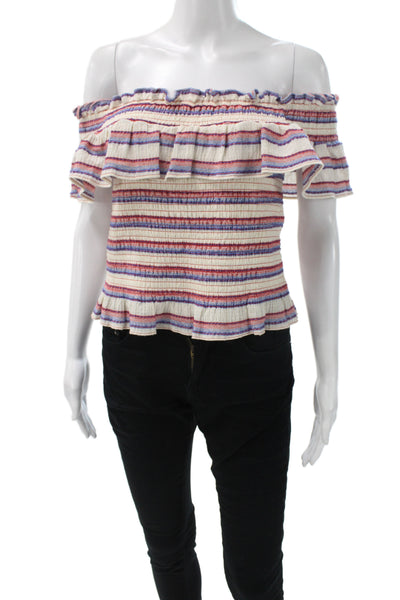 Parker Womens Off Shoulder Striped Boho Blouse Multicolor Short Sleeve Size L