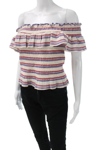 Parker Womens Off Shoulder Striped Boho Blouse Multicolor Short Sleeve Size L