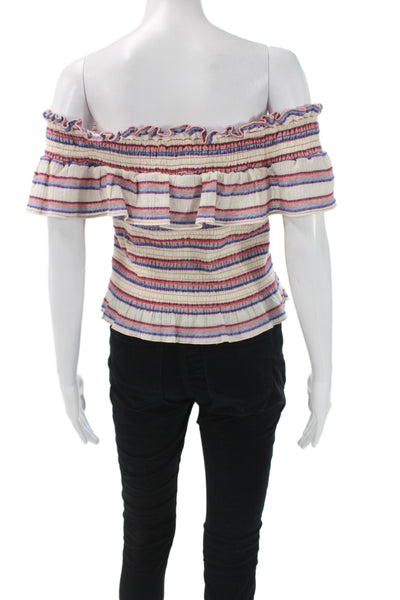 Parker Womens Off Shoulder Striped Boho Blouse Multicolor Short Sleeve Size L