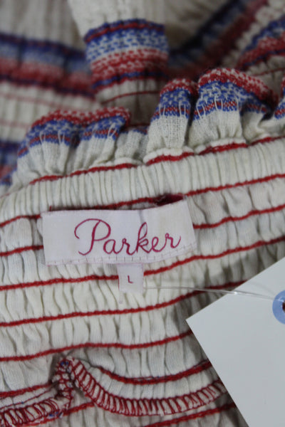 Parker Womens Off Shoulder Striped Boho Blouse Multicolor Short Sleeve Size L