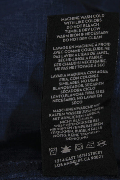 J Brand Womens Linen Square Neck Short Sleeve Shirt Blue Size S