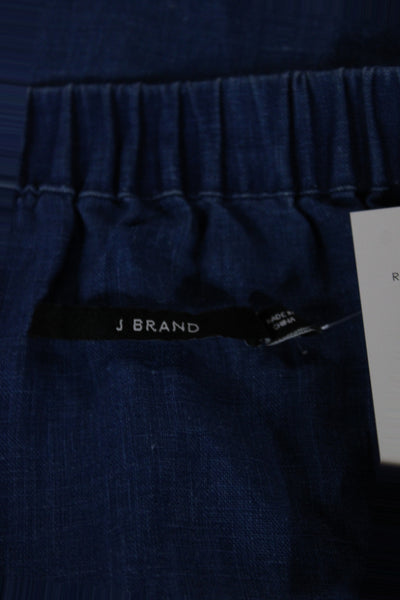 J Brand Womens Linen Square Neck Short Sleeve Shirt Blue Size S