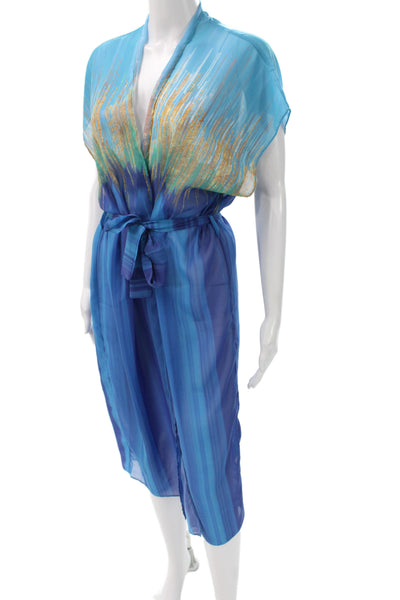 Gottex Womens Shirt Cover Up Blue Abstract Size M
