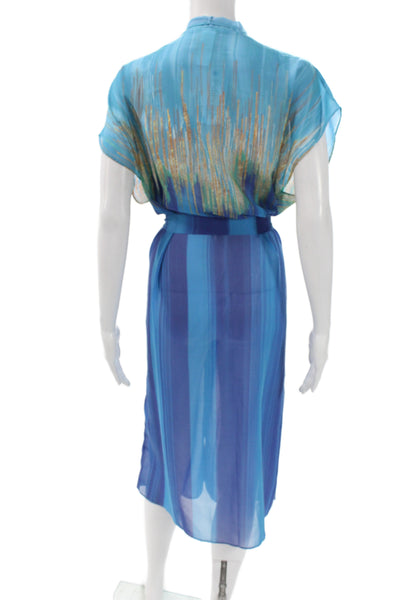 Gottex Womens Shirt Cover Up Blue Abstract Size M
