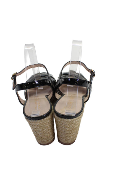Stuart Weitzman Womens Wedge Heel Patent Leather Ankle Strap Sandals Black 9