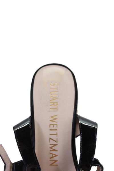 Stuart Weitzman Womens Wedge Heel Patent Leather Ankle Strap Sandals Black 9