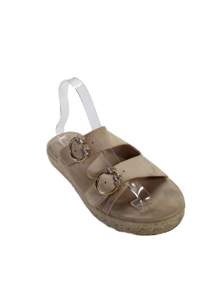 Stuart Weitzman Womens Double Strap Crystal Buckle Slide Sandals Brown Size 8.5