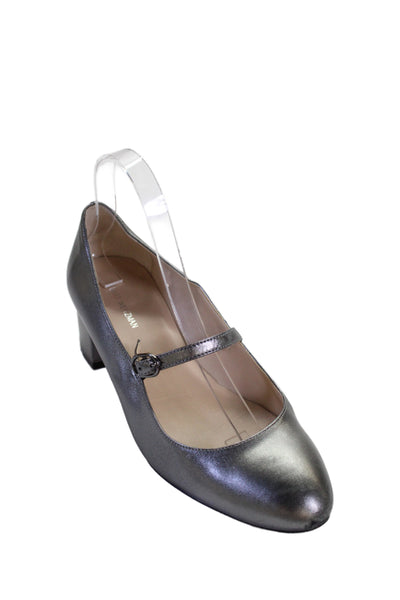 Stuart Weitzman Womens Block Heel Metallic Mary Jane Pumps Silver Size 9