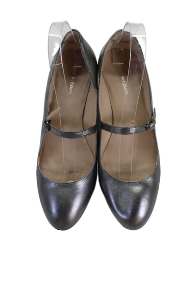 Stuart Weitzman Womens Block Heel Metallic Mary Jane Pumps Silver Size 9