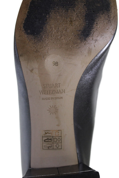 Stuart Weitzman Womens Block Heel Metallic Mary Jane Pumps Silver Size 9