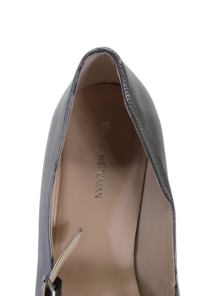 Stuart Weitzman Womens Block Heel Metallic Mary Jane Pumps Silver Size 9