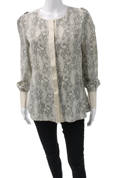 Reiss Womens Lace Floral Blouse Long Sleeve Round Neck Button Beige Size 8