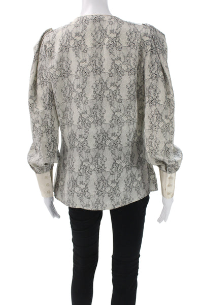 Reiss Womens Lace Floral Blouse Long Sleeve Round Neck Button Beige Size 8