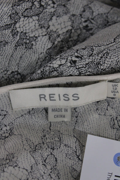 Reiss Womens Lace Floral Blouse Long Sleeve Round Neck Button Beige Size 8