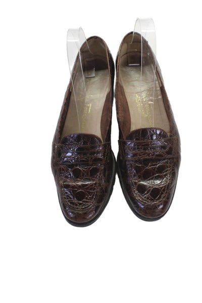 Salvatore Ferragamo Womens Embossed Animal Print Loafers Dark Brown Size 8.5