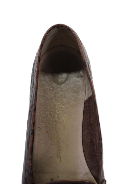 Salvatore Ferragamo Womens Embossed Animal Print Loafers Dark Brown Size 8.5