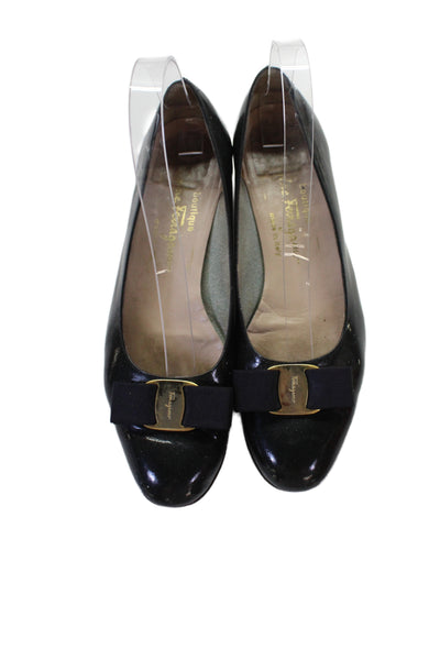 Salvatore Ferragamo Womens Leather Round Toe Block Heels Pumps Black Size 8.5