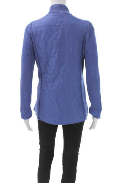 J. Mclaughlin Womens Quilted Silk Jacket Blue Zip Size L