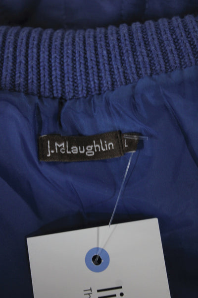 J. Mclaughlin Womens Quilted Silk Jacket Blue Zip Size L