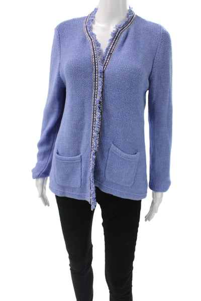 J. Mclaughlin Womens Cardigan Sweater Blue Cotton Round Neck Long Sleeve Size M
