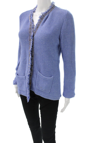 J. Mclaughlin Womens Cardigan Sweater Blue Cotton Round Neck Long Sleeve Size M