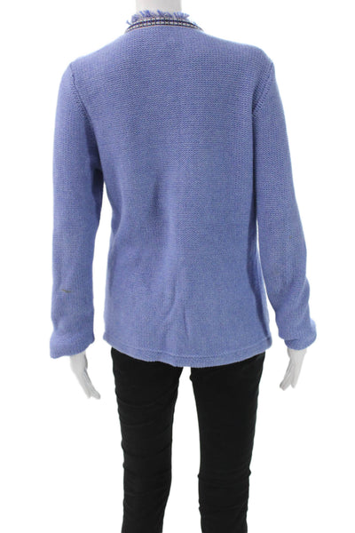 J. Mclaughlin Womens Cardigan Sweater Blue Cotton Round Neck Long Sleeve Size M
