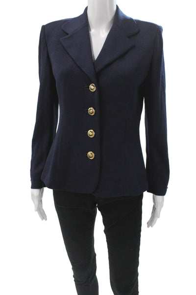 St. John Basics Women Military Jacket Blue Wool Blend Button Solid Size 6