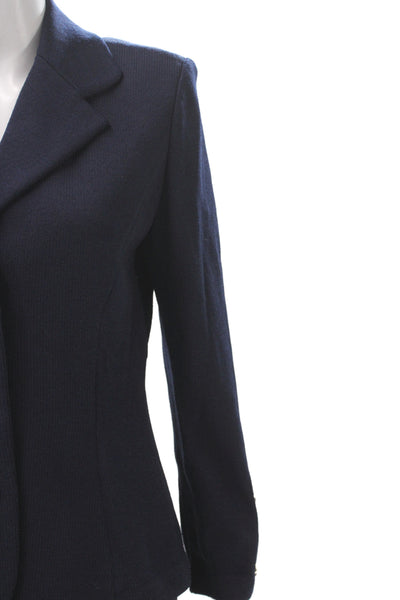 St. John Basics Women Military Jacket Blue Wool Blend Button Solid Size 6