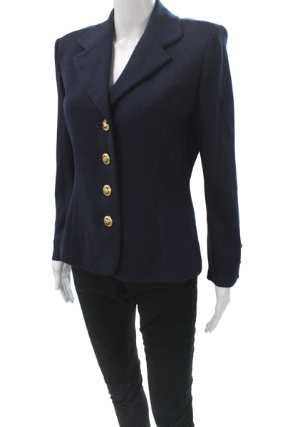 St. John Basics Women Military Jacket Blue Wool Blend Button Solid Size 6