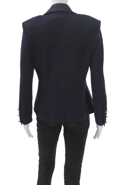 St. John Basics Women Military Jacket Blue Wool Blend Button Solid Size 6