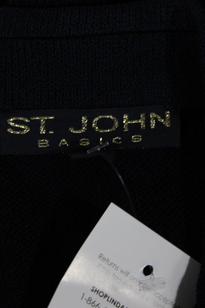 St. John Basics Women Military Jacket Blue Wool Blend Button Solid Size 6