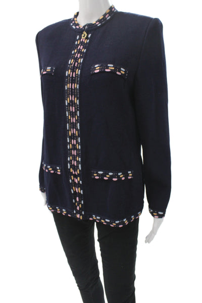 St. John By Marie Gray Women Blue Striped Knit Jacket Long Sleeve Size 8