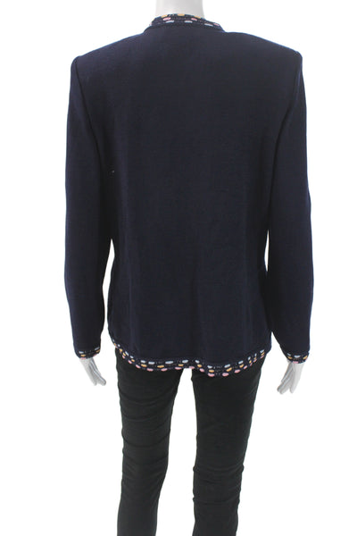 St. John By Marie Gray Women Blue Striped Knit Jacket Long Sleeve Size 8