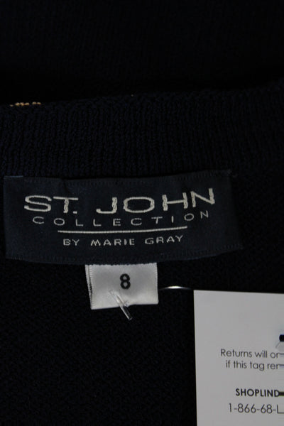 St. John By Marie Gray Women Blue Striped Knit Jacket Long Sleeve Size 8