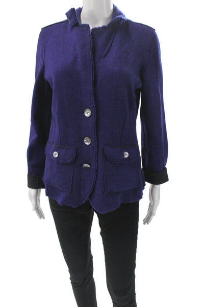 Eileen Fisher Women Purple Merino Wool V Neck Button Long Sleeve Jacket Size M