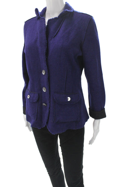 Eileen Fisher Women Purple Merino Wool V Neck Button Long Sleeve Jacket Size M
