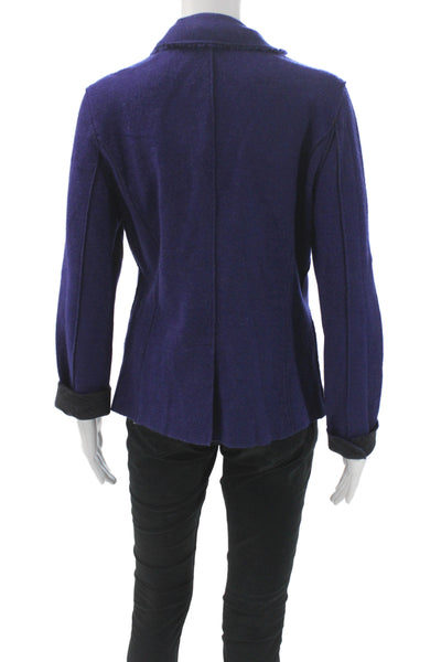 Eileen Fisher Women Purple Merino Wool V Neck Button Long Sleeve Jacket Size M