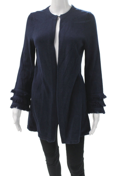 J. Mclaughlin Womens Blue Cardigan Sweater Round Neck Long Sleeve Size S