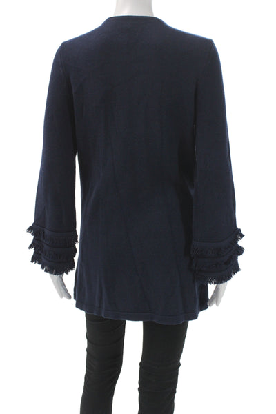 J. Mclaughlin Womens Blue Cardigan Sweater Round Neck Long Sleeve Size S