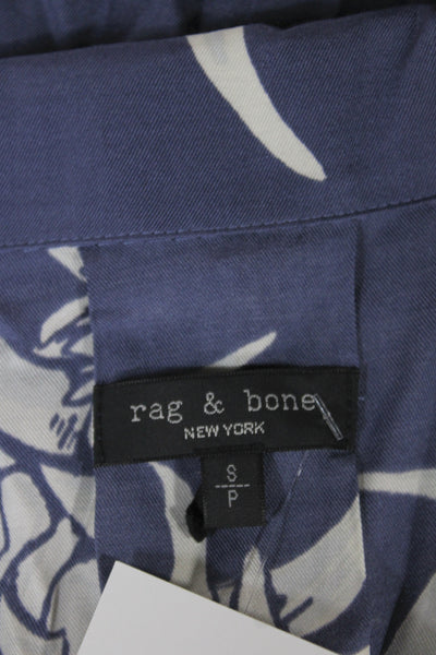 Rag & Bone Womens Cropped Floral Collared Button Up Short Sleeve Blue Size S