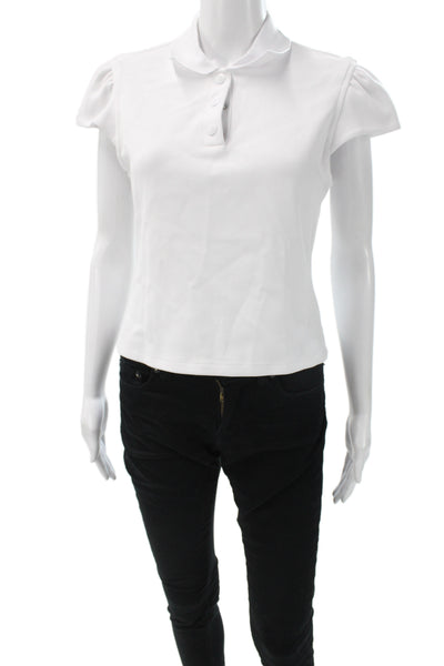 Tibi Womens Cotton Collared Short Sleeve Basic T-Shirt White Size M
